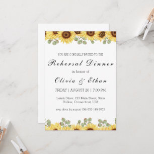 Eucalyptus sunflower rehearsal dinner invitations