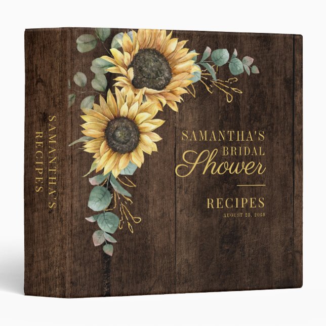 Eucalyptus Sunflower Rustic Bridal Shower Recipe Binder (Front/Spine)