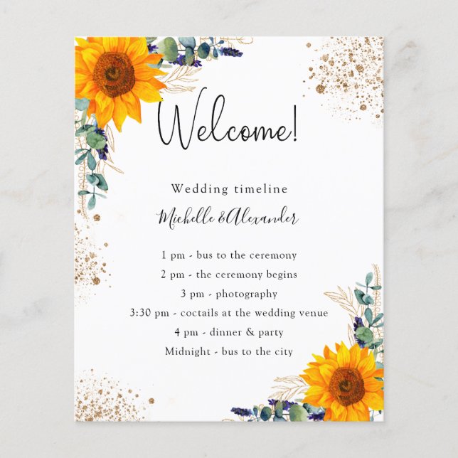 Eucalyptus sunflower wedding program details (Front)