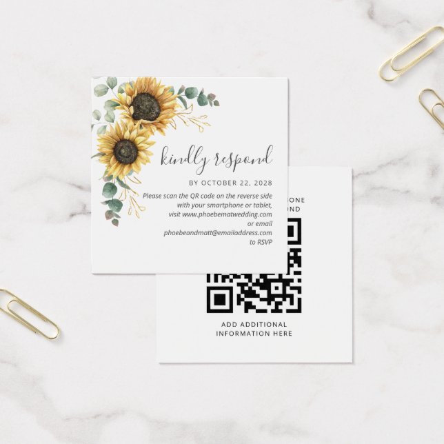 Eucalyptus Sunflower Wedding QR Code RSVP Card (Office)