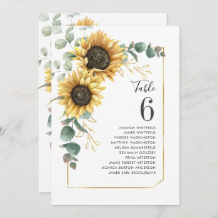 Eucalyptus Sunflower Wedding Seating Table Number