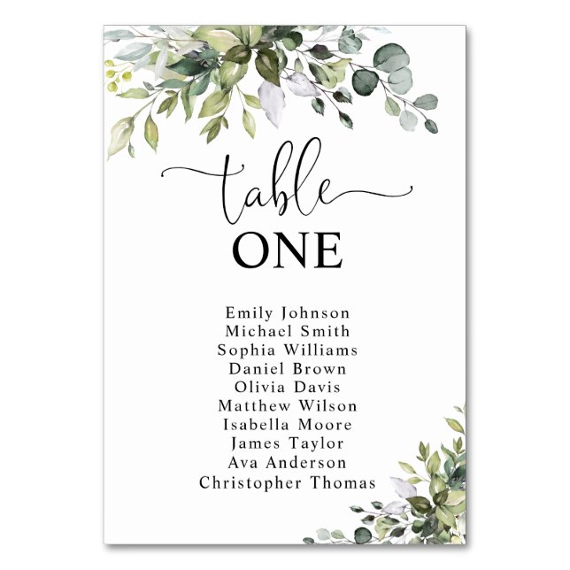 Eucalyptus Table Number Seating Chart (Front)