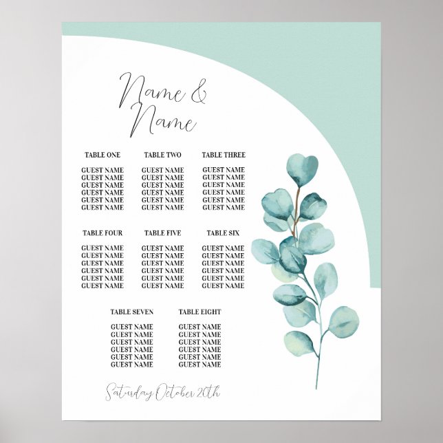 Eucalyptus Tableau 8 Mariage  Feuilles simples (Devant)