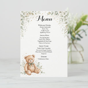 Eucalyptus Teddy Bear Baby Shower Menu Card