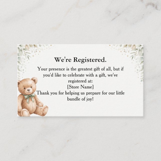 Eucalyptus Teddy Bear Gift Registry Card (Front)