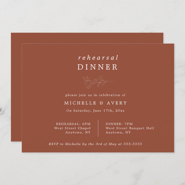 Eucalyptus Terracotta Rehearsal Dinner Invitation (Front/Back)
