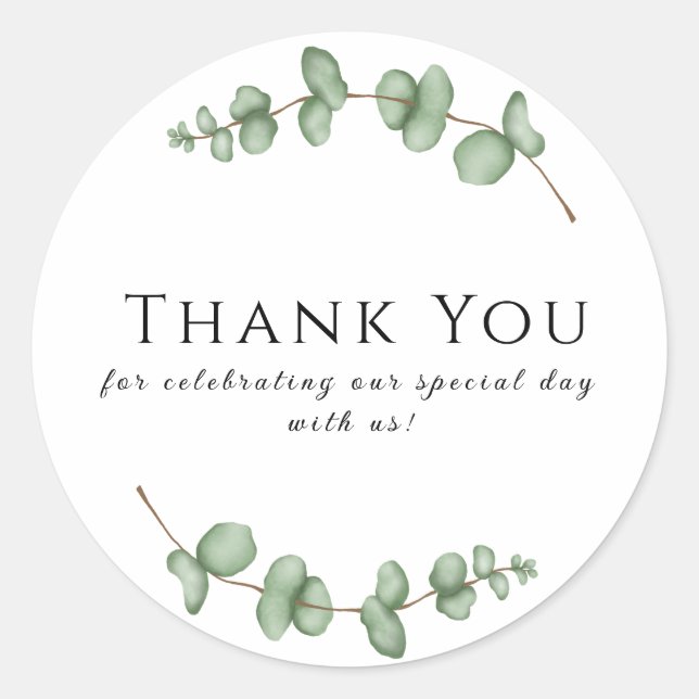Eucalyptus Thank You For Celebrating with Us Classic Round Sticker (Front)