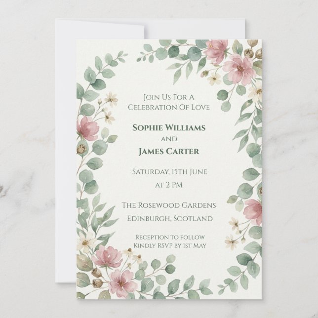 Eucalyptus Thistle Scottish Wedding Invitation (Front)