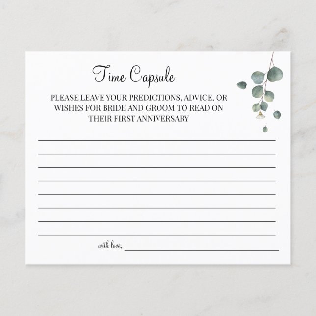 Eucalyptus Time Capsule wedding anniversary card (Front)