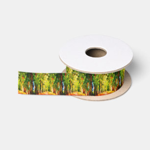 Eucalyptus Tree Lined Avenue Pointillism Art Satin Ribbon