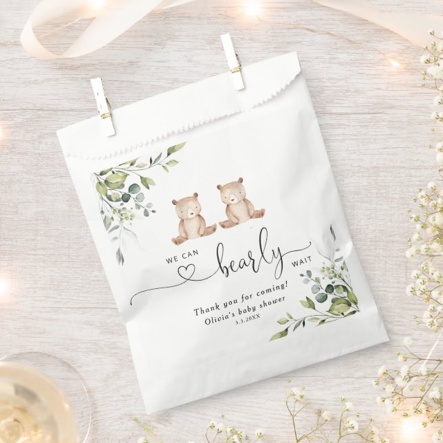 Eucalyptus twin bears baby shower favour bag (Clipped)
