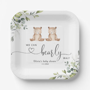 Eucalyptus twin bears baby shower paper plate