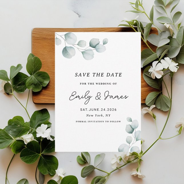 Eucalyptus  unique Modern Elegant minimalist  Save The Date (Creator Uploaded)