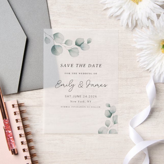 Eucalyptus  unique Modern Elegant minimalist  Vellum Invitations (Wedding)