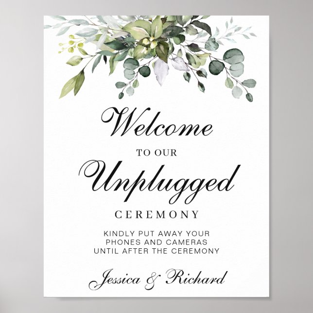 Eucalyptus Unplugged Wedding Welcome Poster Sign (Front)