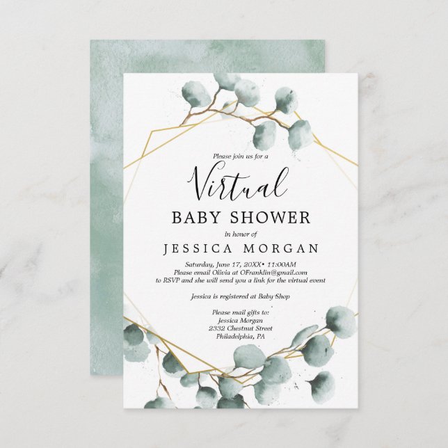 Eucalyptus verdure Baby shower virtuel Invitation (Devant / Derrière)