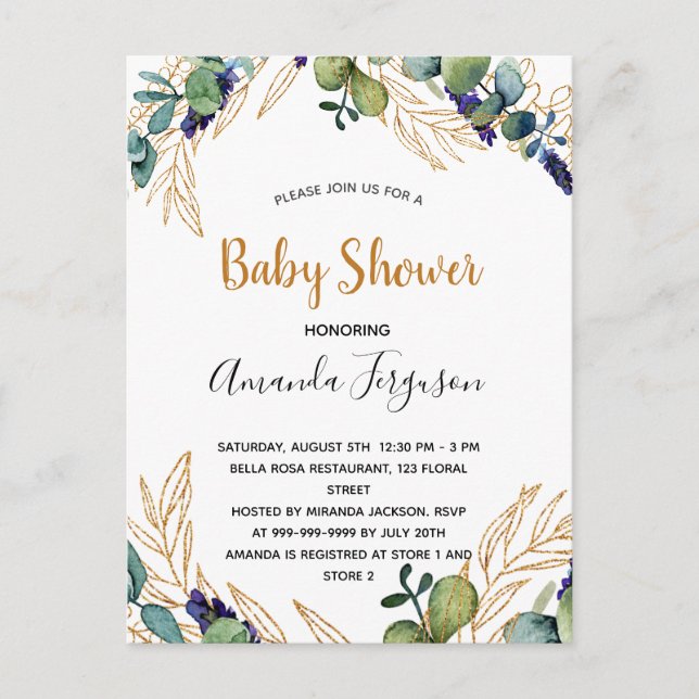 Eucalyptus verdure élégante invitation au baby sho (Devant)
