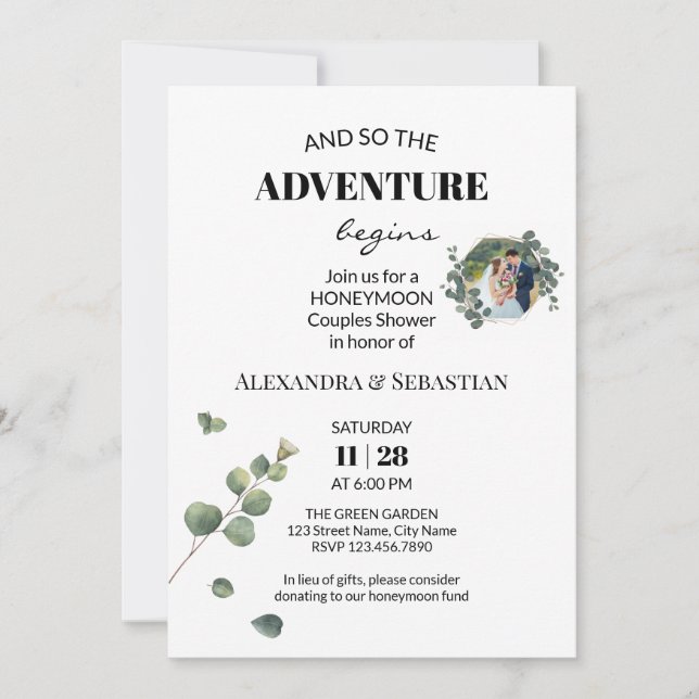 Eucalyptus verdure Lune de miel Douche Invitation (Devant)