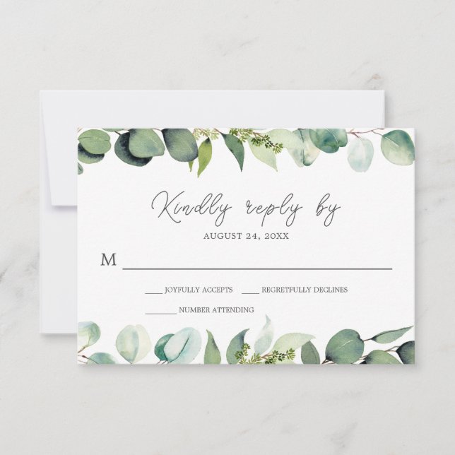 Eucalyptus Verdure Mariage rustique RSVP (Devant)
