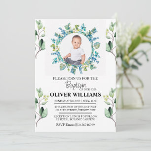 Eucalyptus Verdure Or Baptême PHOTO Invitation