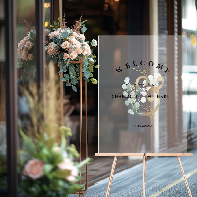 Eucalyptus verdure or mariage accueil (Eucalyptus greenery gold wedding welcome acrylic sign)