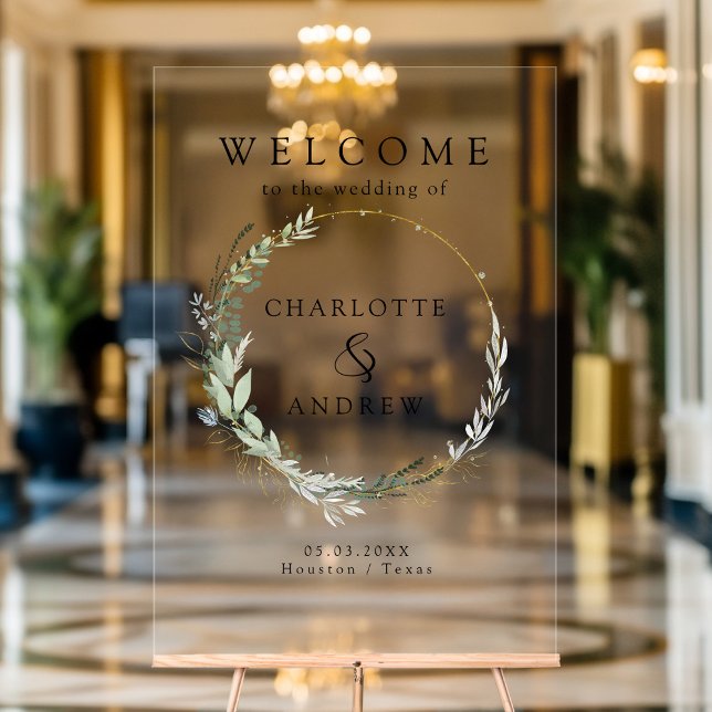 Eucalyptus verdure or mariage accueil (Personalized Eucalyptus greenery gold wedding welcome acrylic sign)