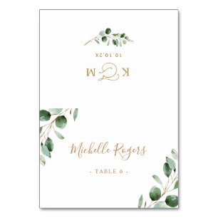 Eucalyptus Verdure Or Mariage Cartes de Place
