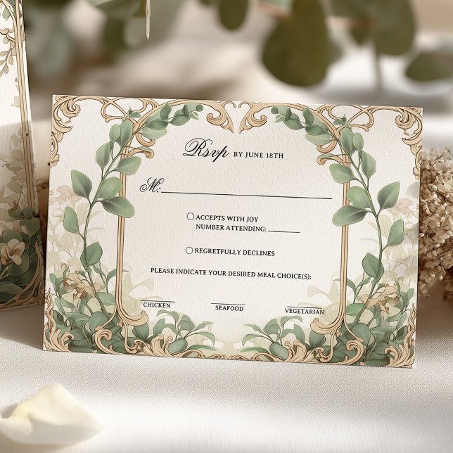 Eucalyptus Verdure Or Rsvp avec choix de repas (Créateur téléchargé)