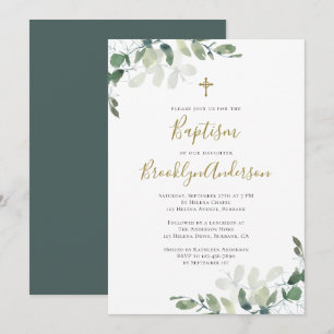 Eucalyptus Vert Baptême Invitation