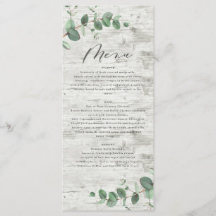 eucalyptus vert bois blanc élégant menu de mariage