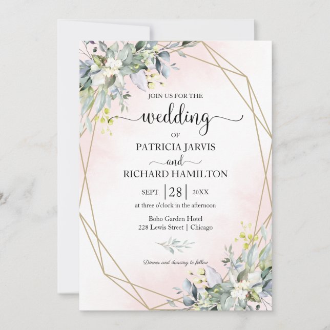 Eucalyptus vert Faire-part de mariage géométrique (Devant)