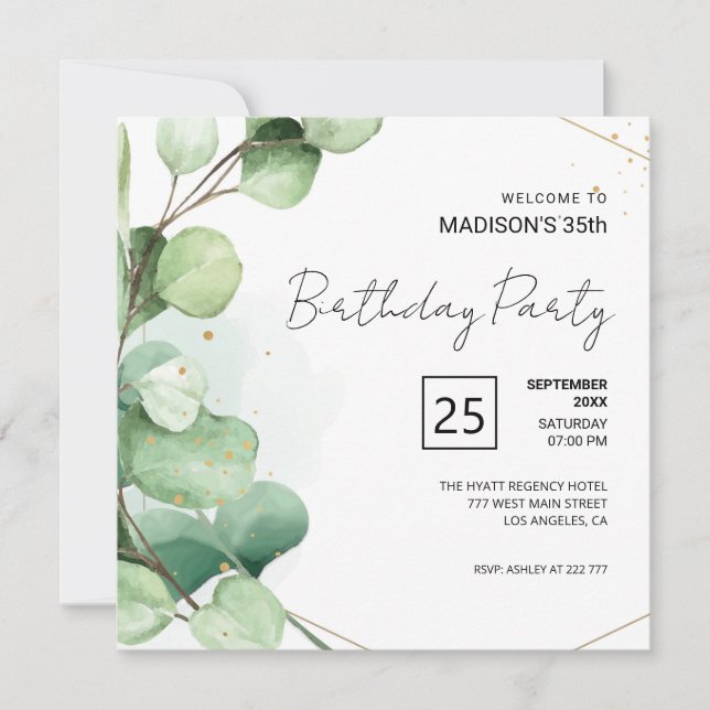 Eucalyptus vert Invitation d'anniversaire (Devant)