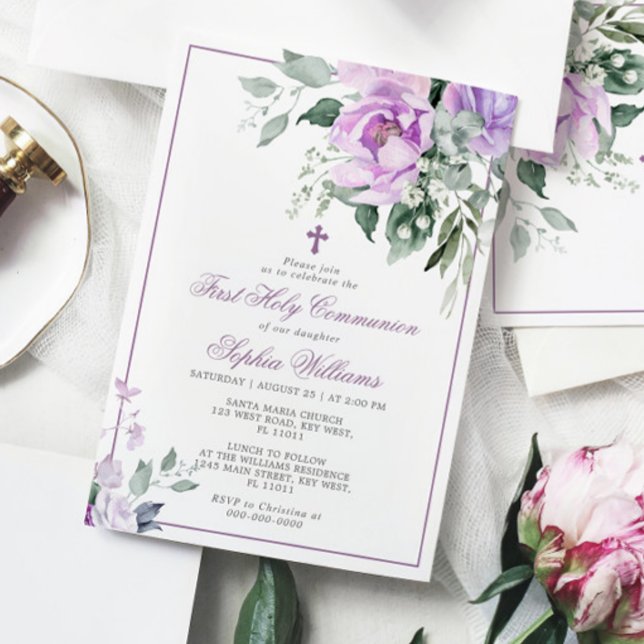Eucalyptus Violet First Holy Communion Invitation (Creator Uploaded)