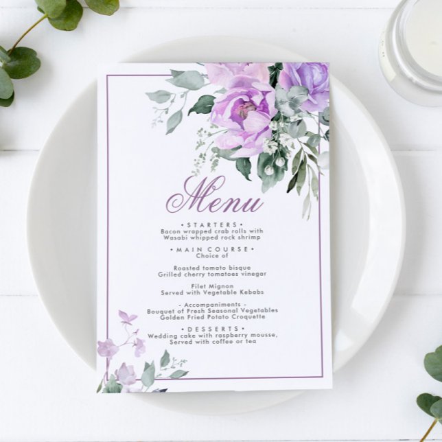 Eucalyptus Violet Fleurs Mariage Menu 5x7 (Créateur téléchargé)