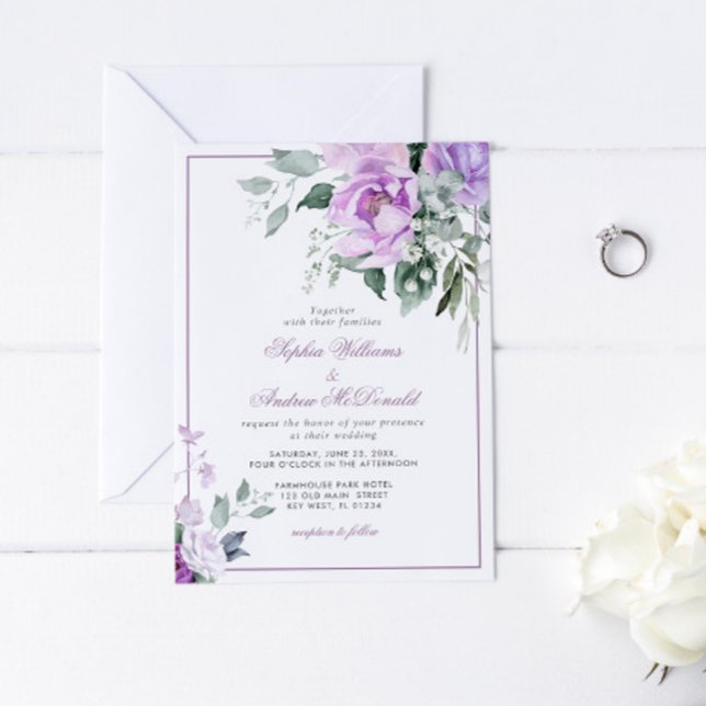 Eucalyptus Violet Flowers Wedding Invitation (Creator Uploaded)