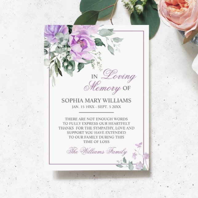 Eucalyptus Violet Sympathy Memory Thank You Card (Creator Uploaded)