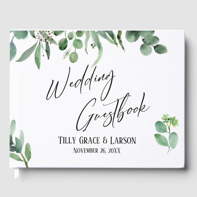 Eucalyptus w/ Elegant Handwriting Guestbook (Front)