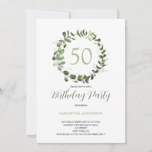 Eucalyptus Watercolor 50th Birthday  Invitation