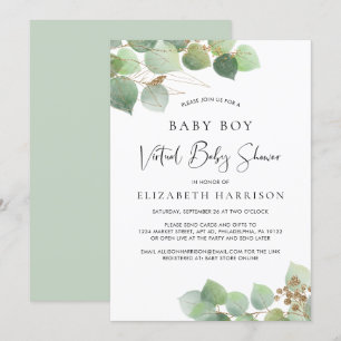 Eucalyptus Watercolor Baby Boy Virtual Shower Invitation