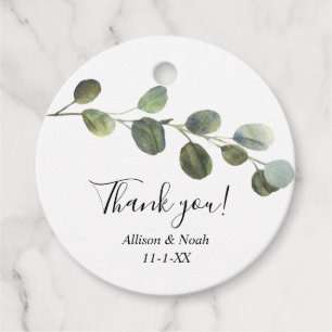 Eucalyptus watercolor black white modern favour tags