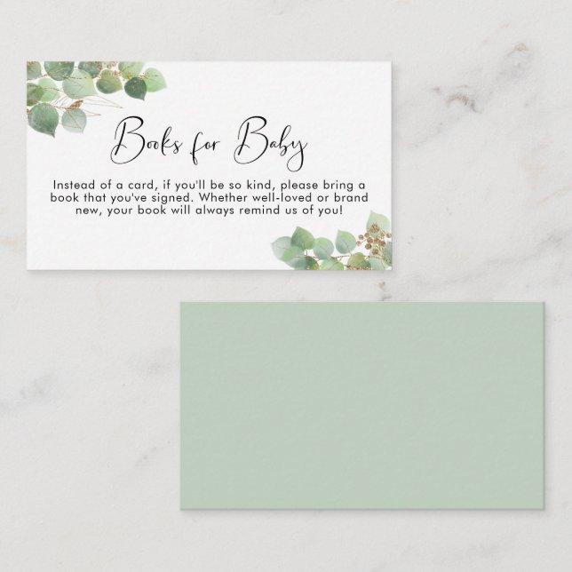 Eucalyptus Watercolor Books for Baby Shower Enclosure Card (Front/Back)