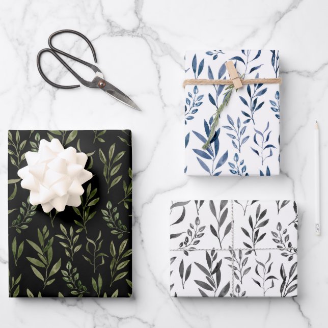 Eucalyptus Watercolor Botanical Leaves  Wrapping Paper Sheet (Front)