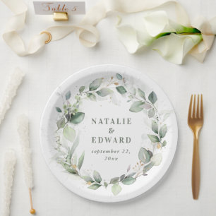 Eucalyptus watercolor botanical wedding favour paper plate