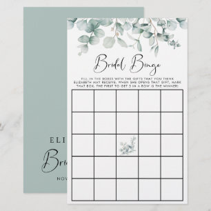 Eucalyptus Watercolor Bridal Bingo Shower Game