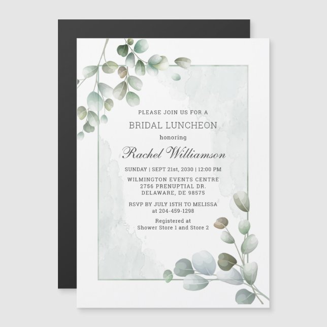 Eucalyptus Watercolor Bridal Luncheon Magnetic Invitation (Front/Back)