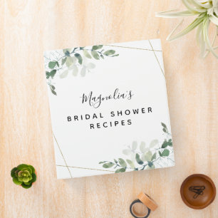 Eucalyptus Watercolor Bridal Shower Recipes 3 Ring Binder