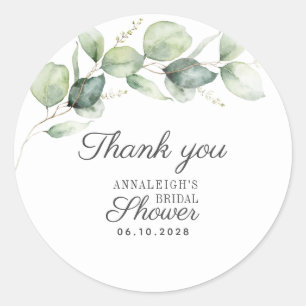 Eucalyptus Watercolor Bridal Shower Thank You Classic Round Sticker