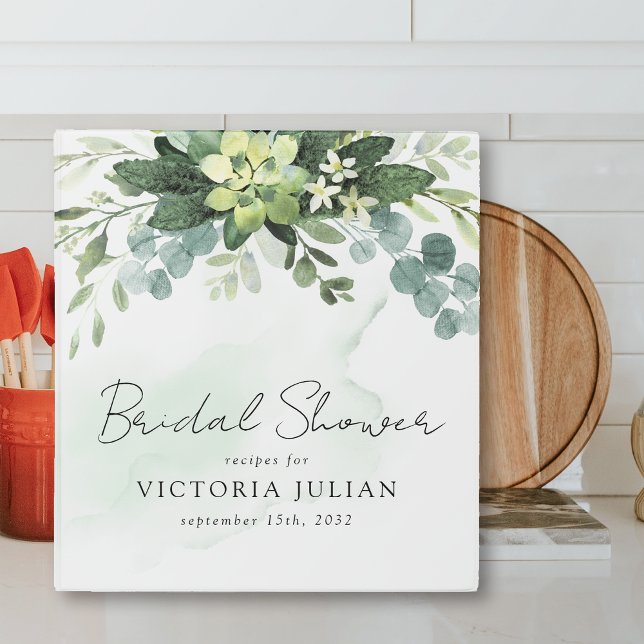Eucalyptus Watercolor Chic Bridal Shower Recipe Binder (Creator Uploaded)