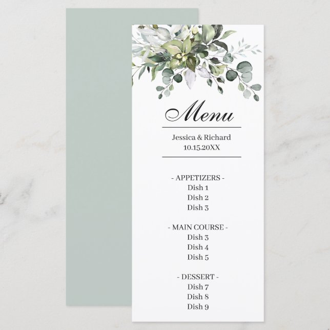 Eucalyptus Watercolor Dinner Menu Card (Front/Back)