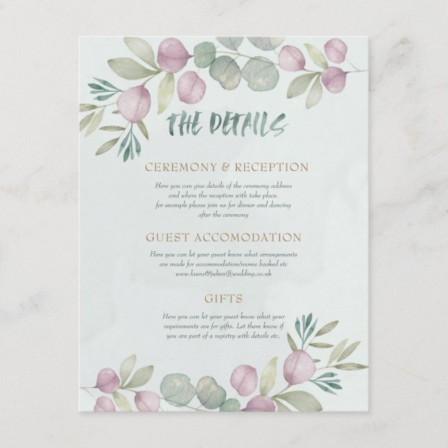 Eucalyptus Watercolor Dusty Blue Greenery  Enclosure Card (Front)
